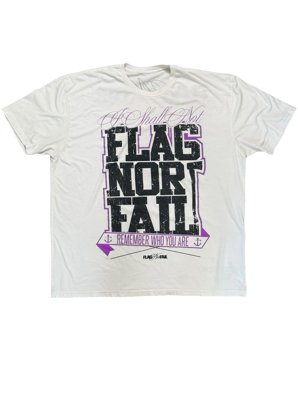 Flag Nor Fail Shall Not Flag Nor Fail Graphic T-Shirt White Purple Unisex - Picture 2 of 6